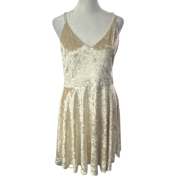 NWT R VIVIMOS Women Velvet V Neck Mini Dress Sz XL Cream Straps Sexy Party 60-12 - Picture 3 of 16